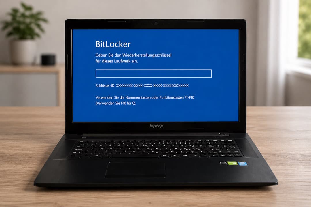 Laptop mit BitLocker-Wiederherstellungsabfrage auf dem Bildschirm