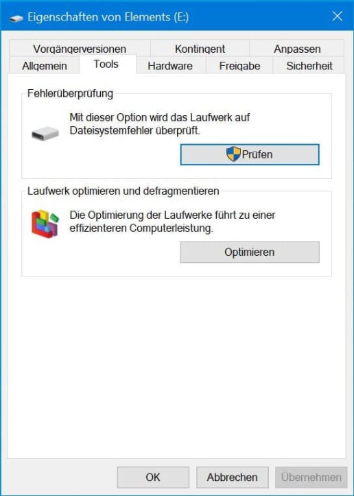 CHKDSK Anfänger Screenshot 5 - Button Prüfen