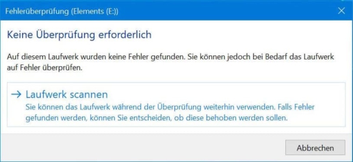 CHKDSK Anfänger Screenshot 6 - keine Überprüfung