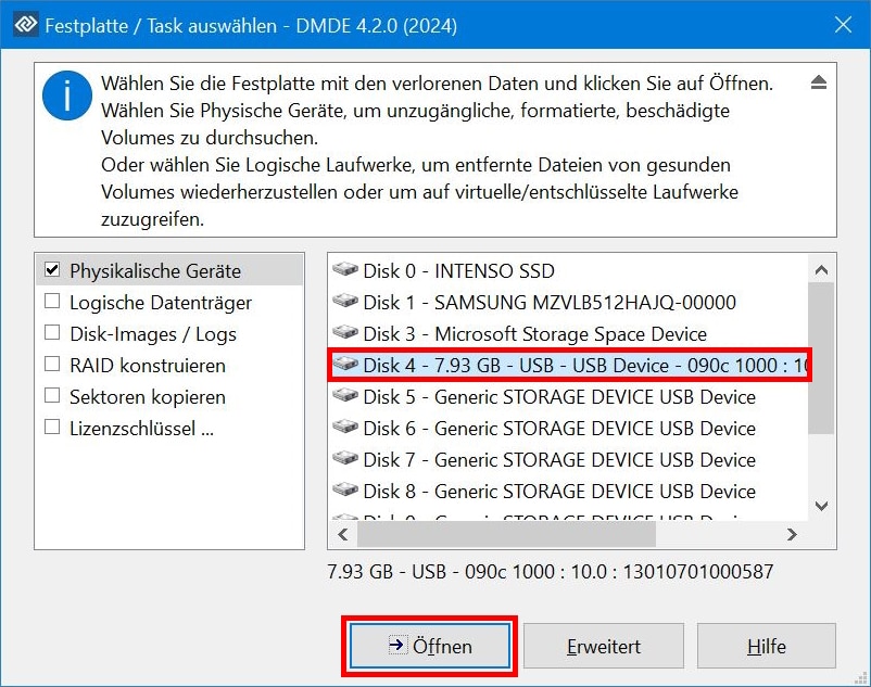 Daten vom USB-Stick wiederherstellen Freeware DMDE - Screenshot 4