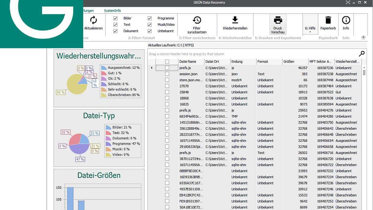 Datenrettungssoftware GRÜN Data Recovery Freeware