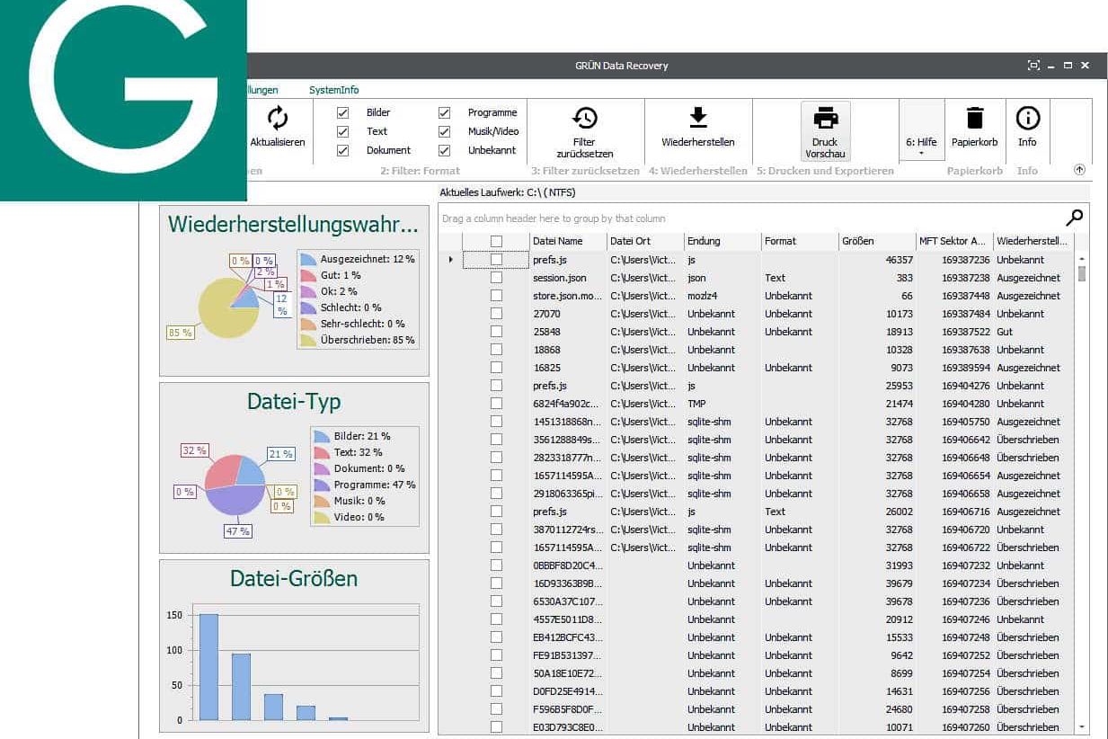 Datenrettungssoftware GRÜN Data Recovery Freeware