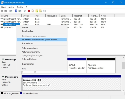 externe Festplatte Laufwerksbuchstabe zuweisen Screenshot 2