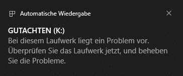 USB-Stick wird nicht erkannt - Fehlermeldung bei Laufwerk liegt Problem vor