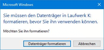 USB-Stick wird nicht erkannt - Fehlermeldung Datenträger formatieren