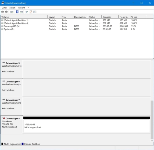 Festplatte initialisieren Datenträgerverwaltung Screenshot 2