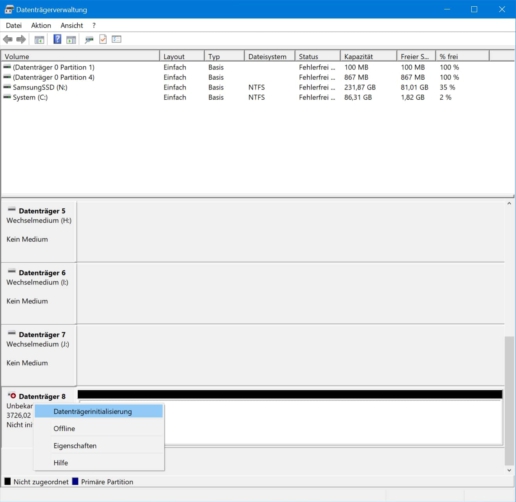 Festplatte initialisieren Datenträgerverwaltung Screenshot 3