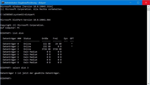 Festplatte initialisieren Eingabeaufforderung Screenshot 4