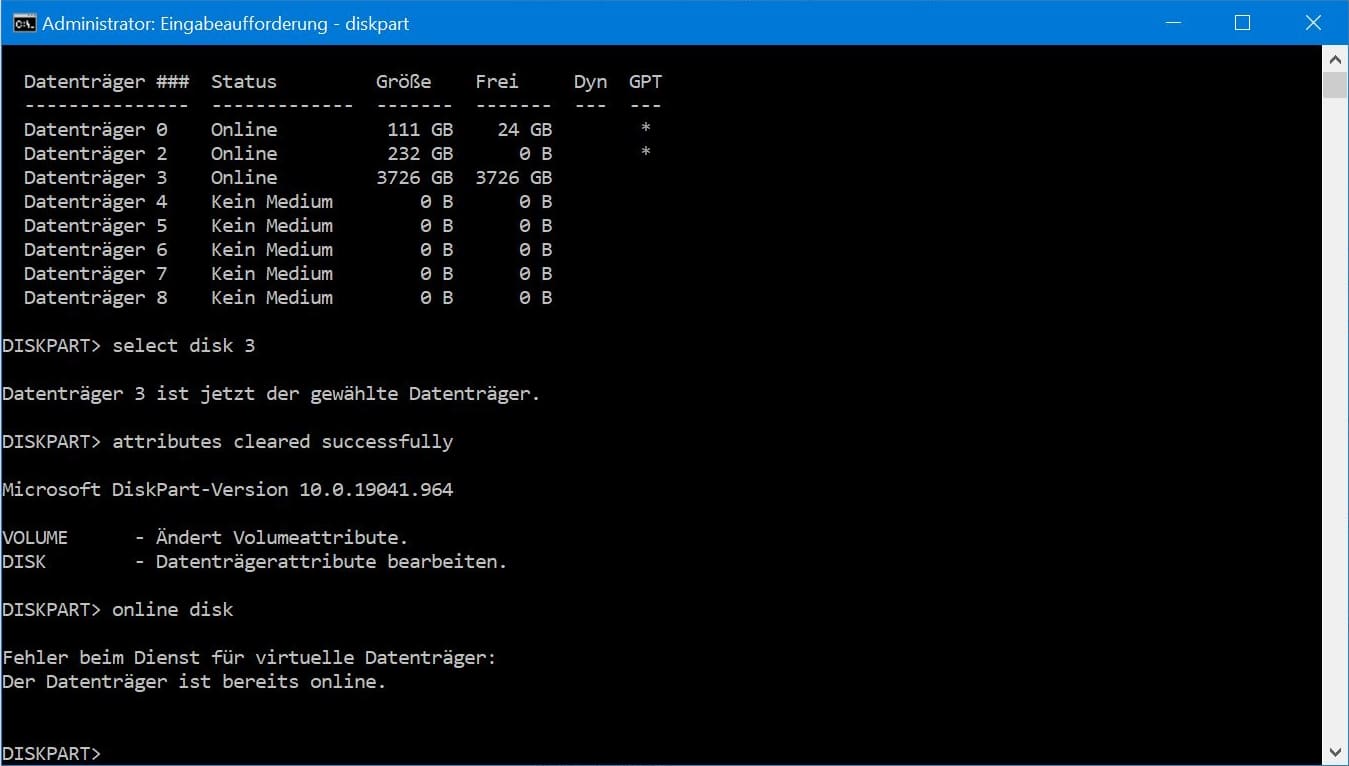 Festplatte initialisieren Eingabeaufforderung Screenshot 5