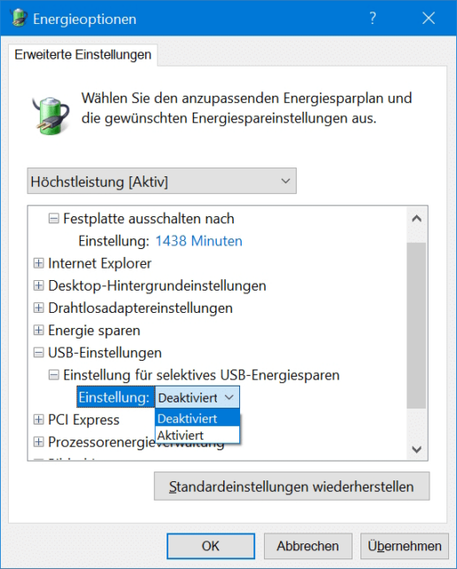 selektives Anhalten USB deaktivieren Festplatte - Screenshot 3