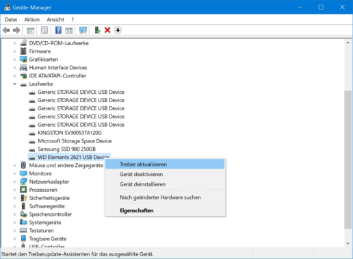 Festplattentreiber aktualisieren - Screenshot Geräte-Manager
