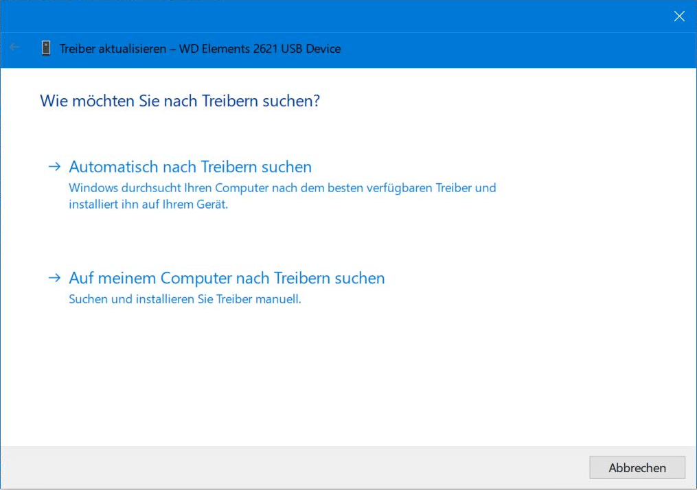 Festplattentreiber aktualisieren - Screenshot Suchoptionen