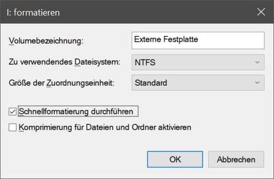 Gegebenenfalls eine empfohlene Schnellformatierung wählen