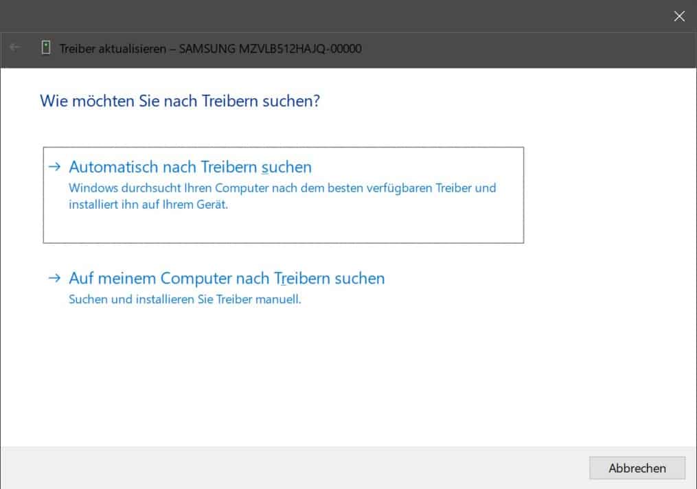 Automatisch nach Treibern für nicht erkannte Festplatte suchen