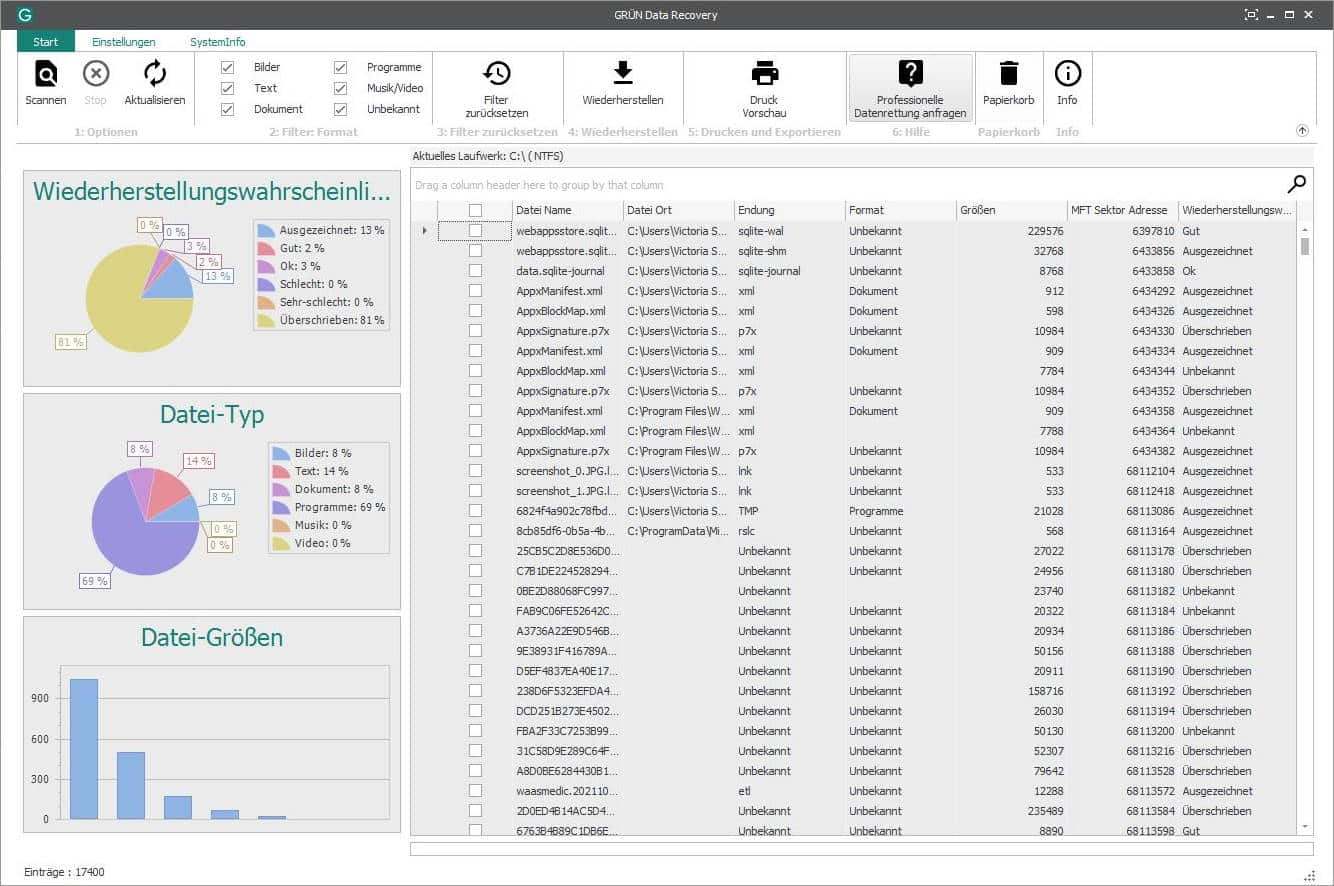 GRÜN Data Recovery Scan fertig
