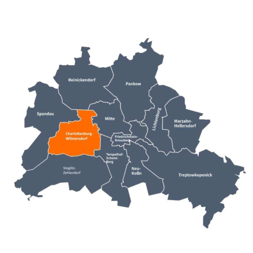 Karte Berliner Bezirke - Charlottenburg-Wilmersdorf markiert