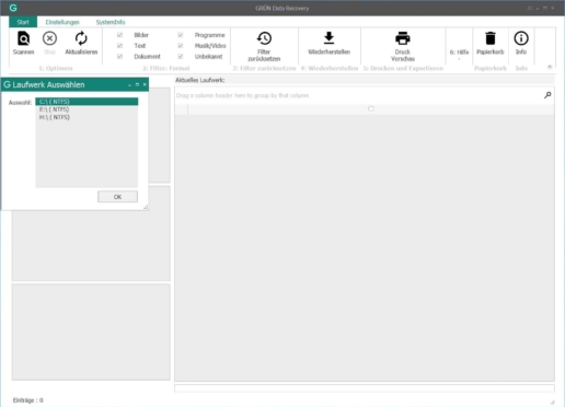 komplett gelöschte Daten von der Festplatte retten Screenshot