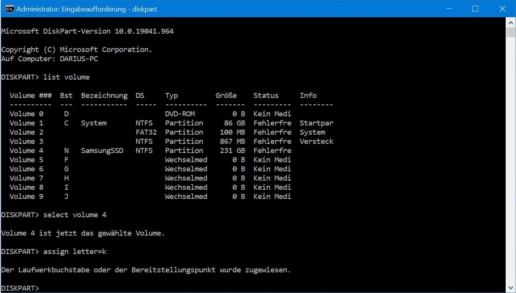 Laufwerksbuchstaben ändern Eingabeaufforderung Screenshot 5