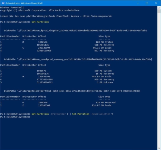 Laufwerksbuchstaben ändern Windows PowerShell Screenshot 3