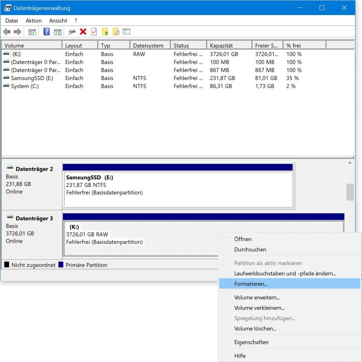 neue Festplatte formatieren Screenshot 4