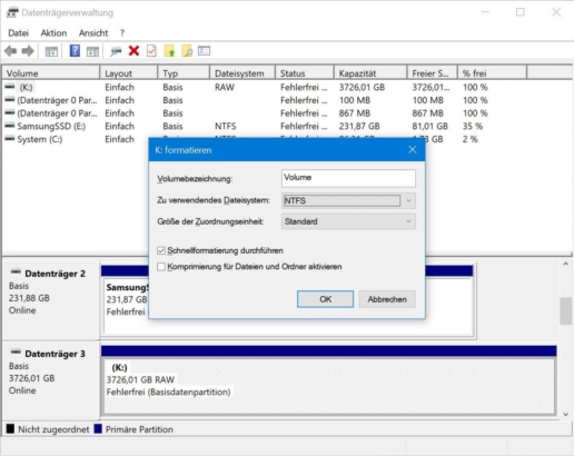 neue Festplatte formatieren Screenshot 5