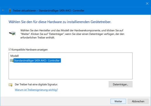 SATA Controller aktualisieren - Screenshot Treiberauswahl