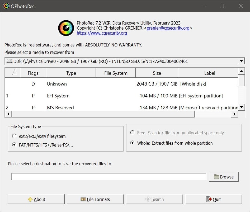 SD-Karte reparieren - Screenshot QPhotoRec