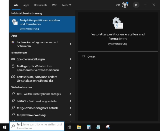 SSD einrichten Screenshot Datenträgerverwaltung öffnen