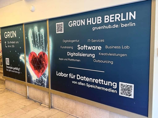 Werbetafel Datenrettung Berlin GRÜN Data Recovery