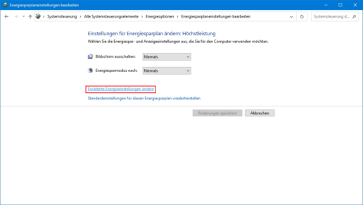 Screenshot erweiterte Energieeinstellungen ändern