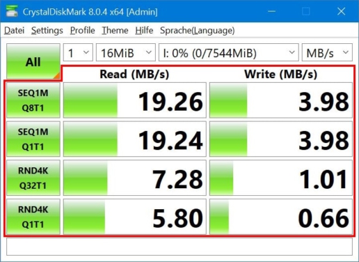 USB-Stick testen CrystalDiskMark Screenshot 5