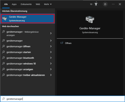 Screenshot Gerätemanager auswählen