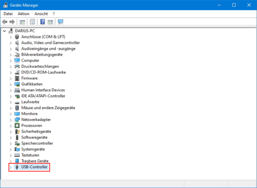 Screenshot USB-Controller-Ansicht