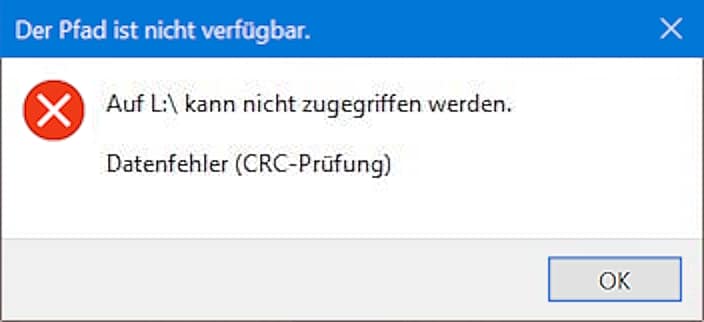 Screenshot CRC-Fehlermeldung